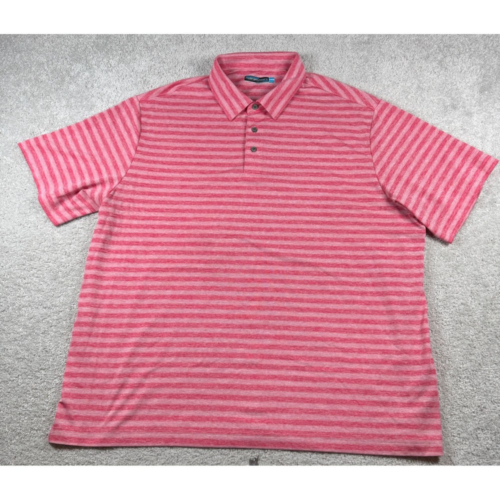 Roundtree & Yorke Polo Shirt Mens 2XB Pink Striped Performance Short Sleeve Golf - Picture 3 of 11